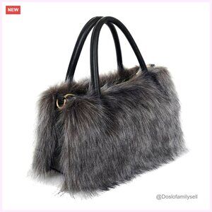 Faux Fur Shoulder Bag Crossbody Purse with Zipper Closure